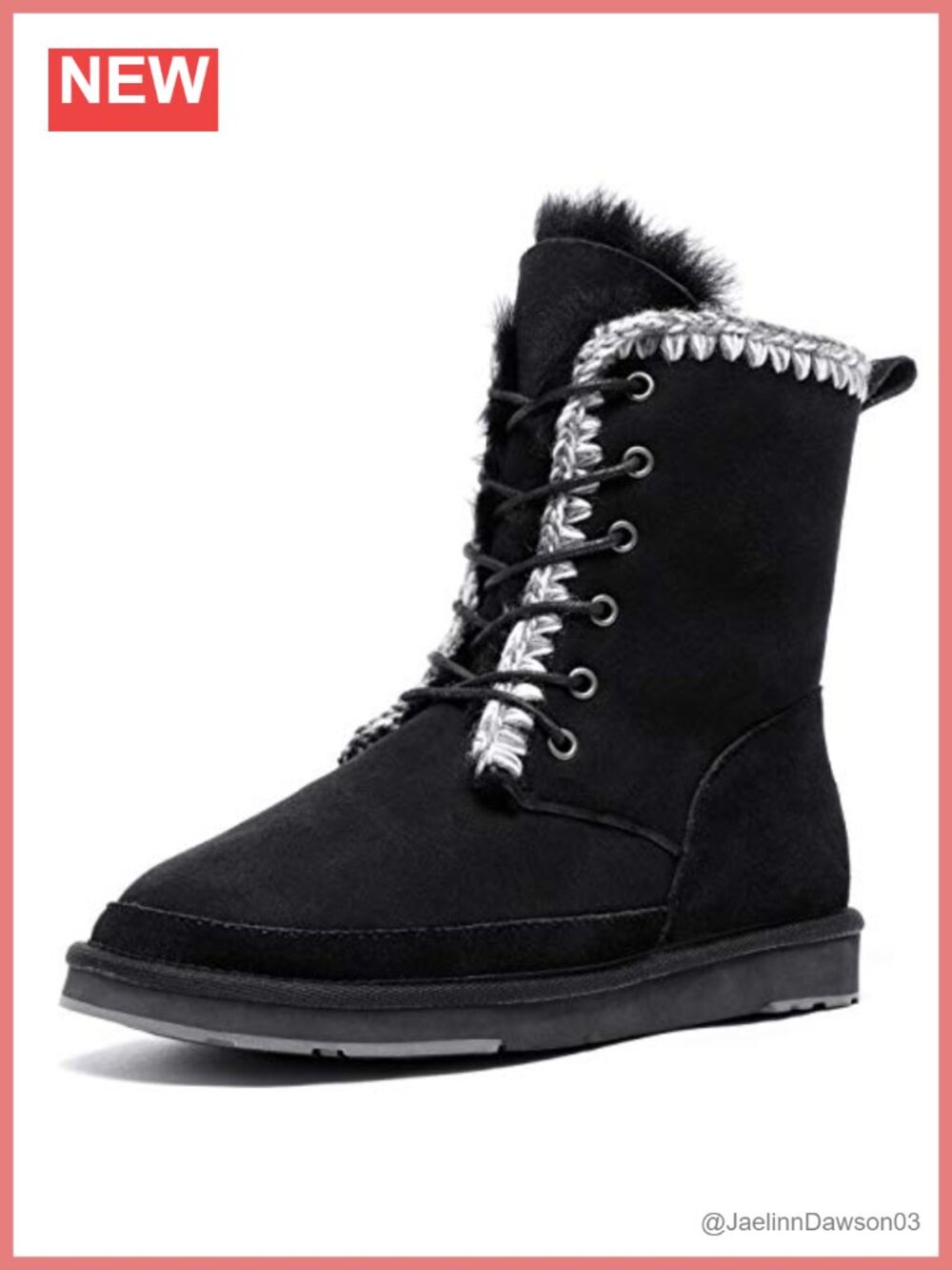 Sheepskin Suede Winter Snow Boots Lace Up Mid-Calf Fur Lined